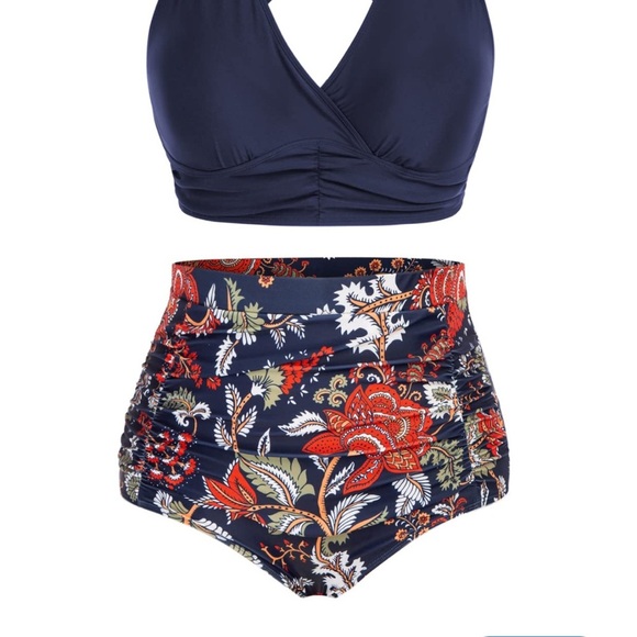 Floral Print Bikini Set - Navy and Multicolor - Picture 9 of 9